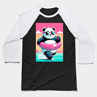 Pool Party Panda in Sunglasses on a Pink Float Funny Pool Panda Baseball T-Shirt